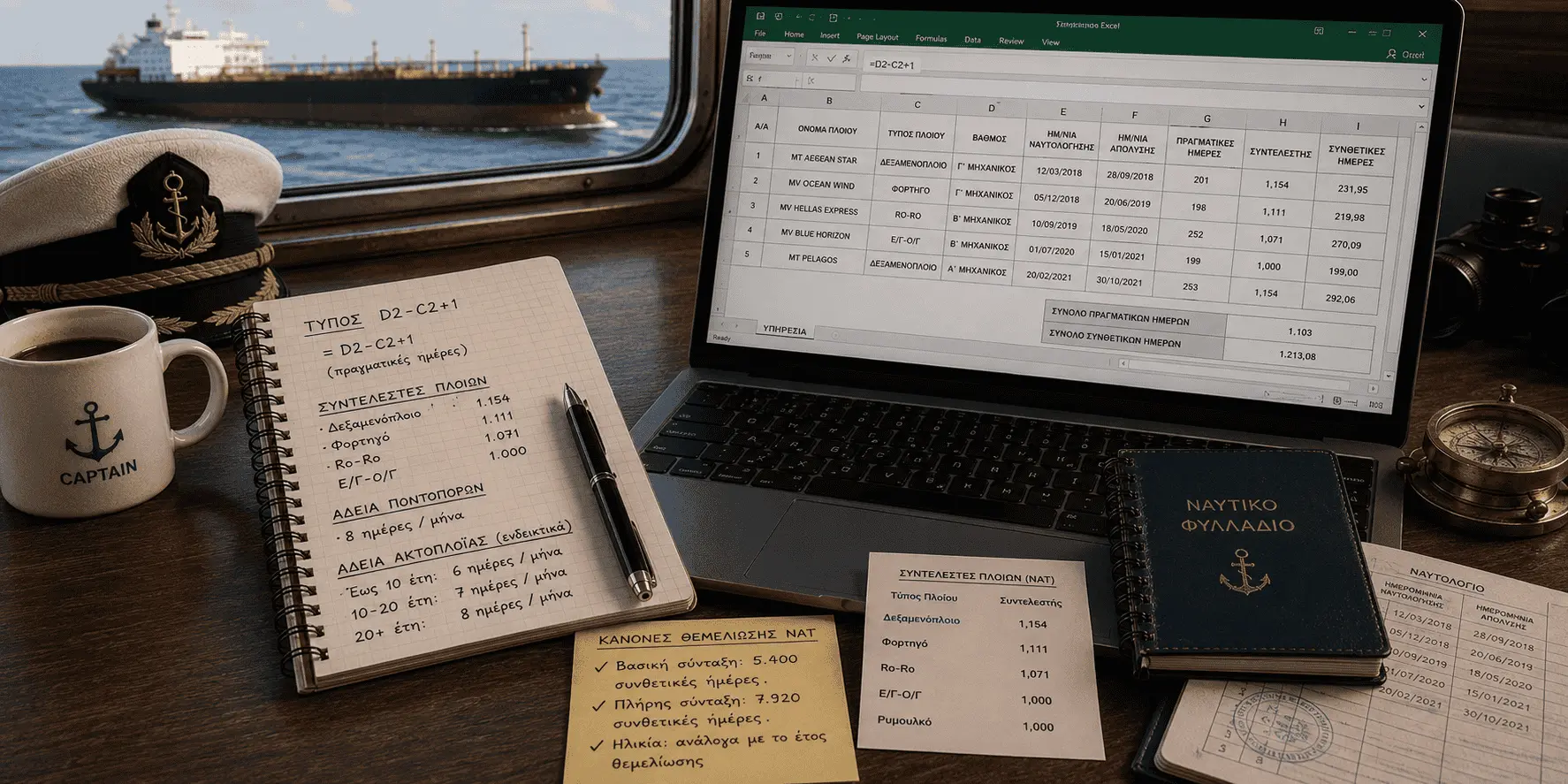 Υπολογισμός θαλάσσιας υπηρεσίας σε Excel — συντελεστές και συνθετική υπηρεσία