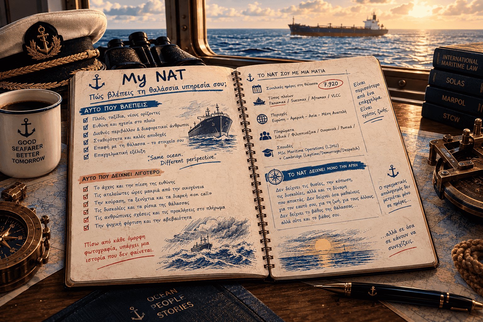 Ο πίνακας υπηρεσιών στο My NAT με ημερομηνίες, ειδικότητα, ημέρες πραγματικής υπηρεσίας και ημέρες άδειας, με θολωμένα τα προσωπικά στοιχεία, τα ονόματα των πλοίων, τις αποδοχές και τις εισφορές